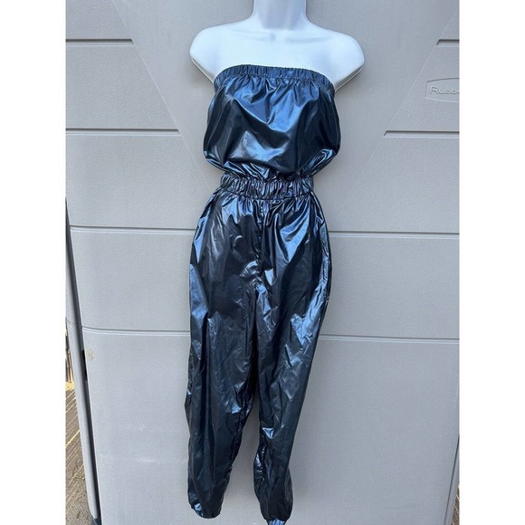 Superdown Lani Metallic Blue Strapless Jumpsuit Festival Boho Night Out Sz XS - Picture 4 of 16